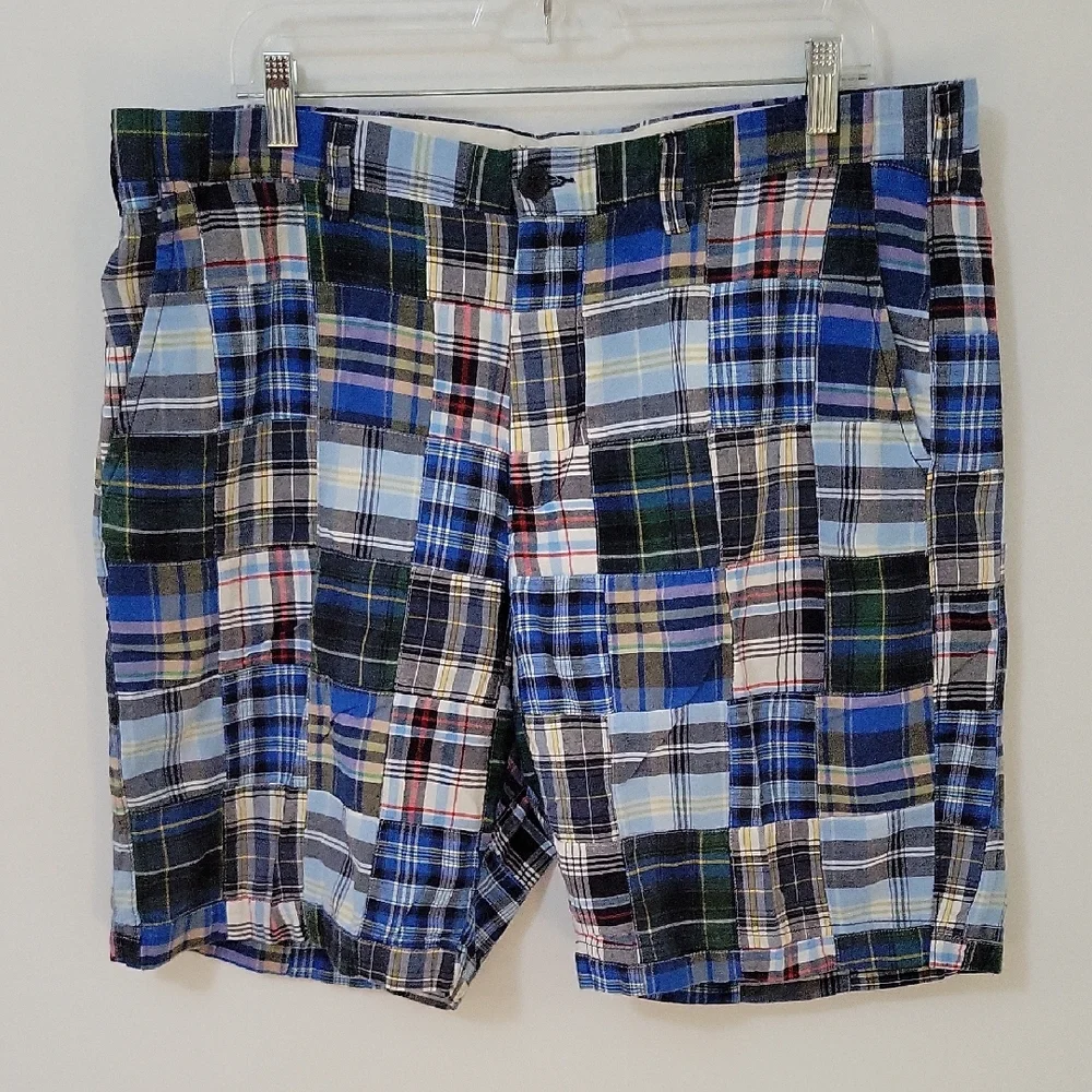 J. Crew Men's Blue Plaid Patchwork Shorts, Size 38